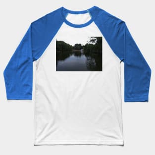 Cartoon Drawing of Pond and Fountain in the Middle of Loose Park Baseball T-Shirt